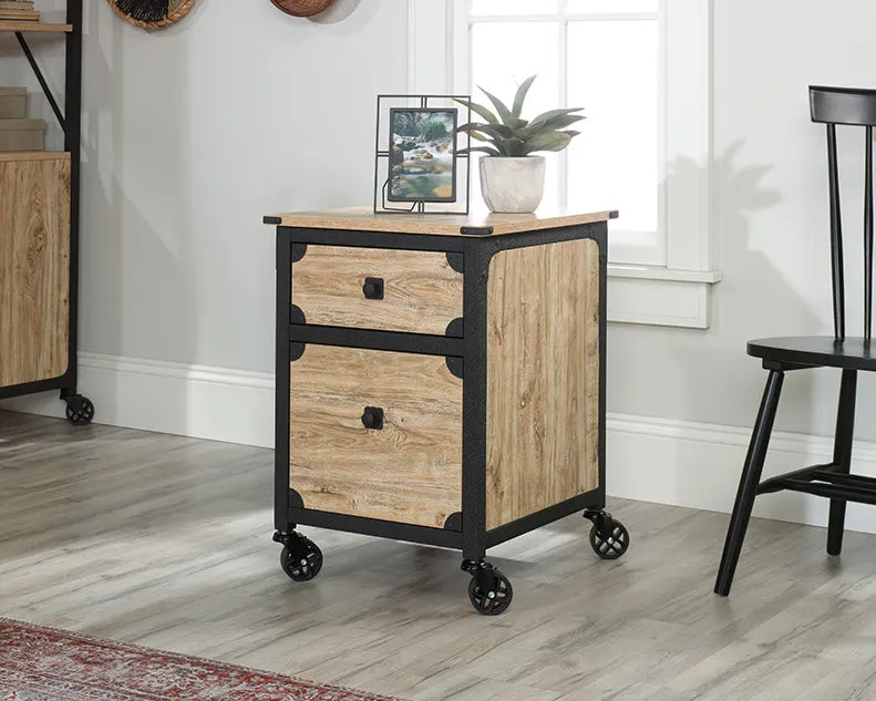 Metal & Wood Rolling Pedestal File Cabinet