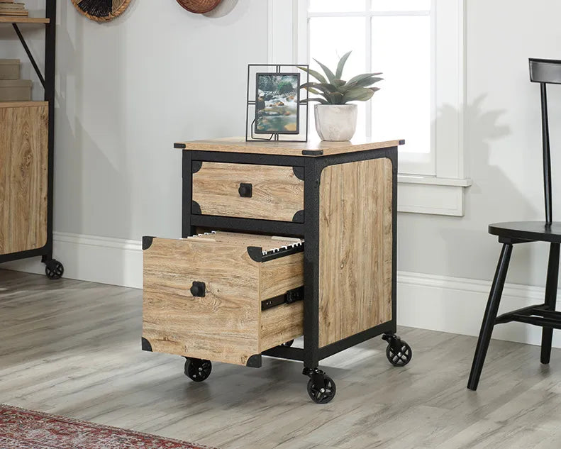 Metal & Wood Rolling Pedestal File Cabinet