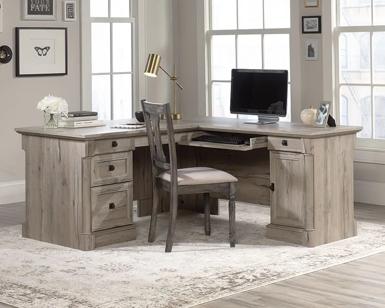 Traditional Style L-Shaped Desk in Split Oak