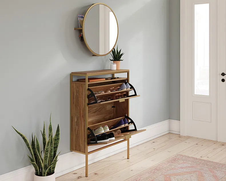 Wall-Mount Entryway Shoe Cabinet with Mirror