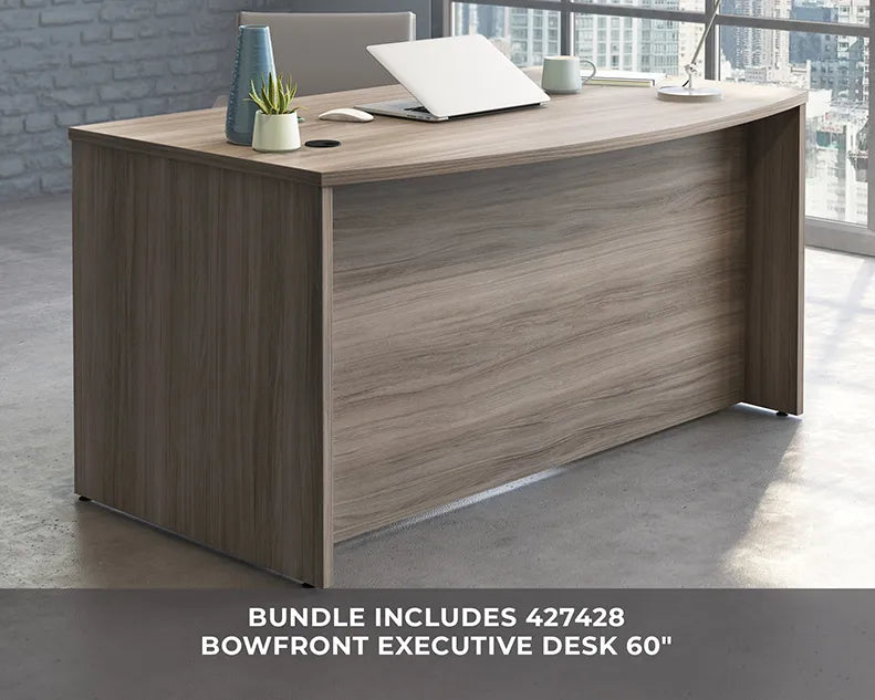 60” x 78" Bowfront Executive L-Desk Combo