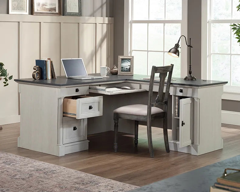 L-Shaped Home Office Desk in Glacier Oak