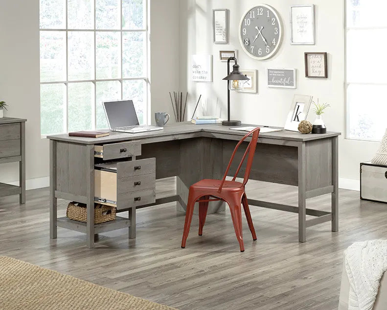 L-Shaped Desk in Mystic Oak Finish