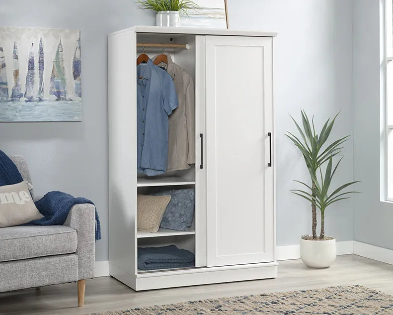 Wardrobe Cabinet with Sliding Doors in White