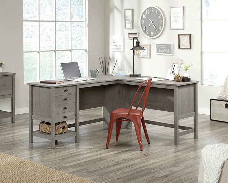 L-Shaped Desk in Mystic Oak Finish