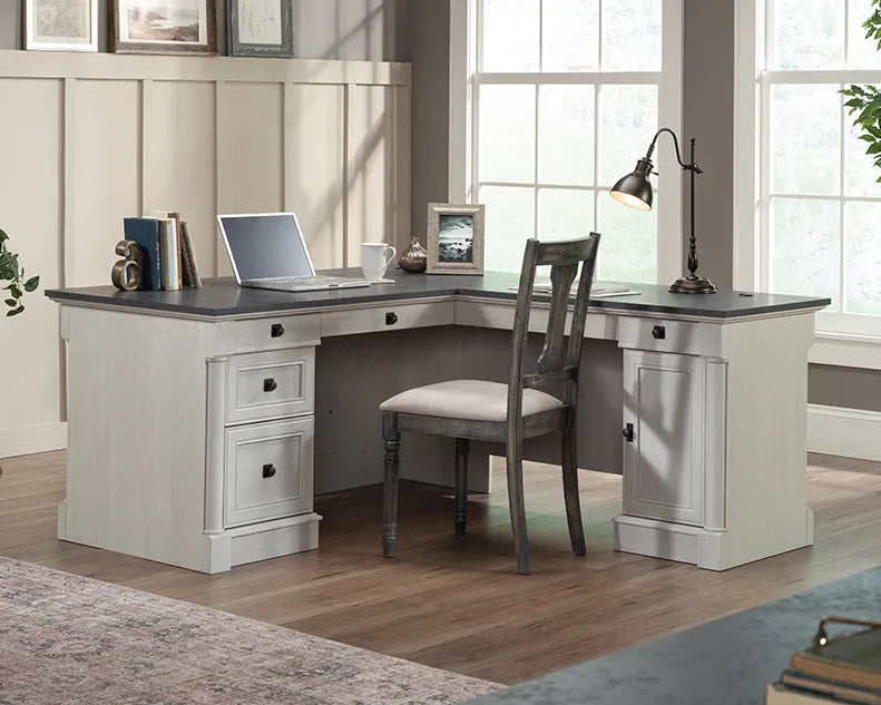 L-Shaped Home Office Desk in Glacier Oak
