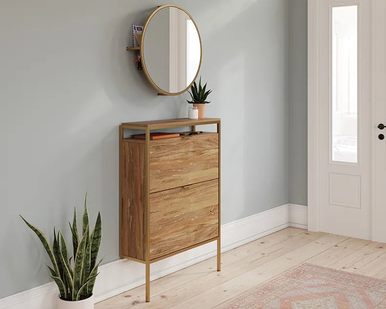 Wall-Mount Entryway Shoe Cabinet with Mirror