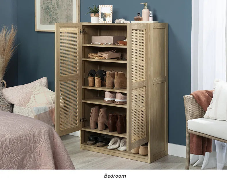 2-Door Rattan Shoe Cabinet in Harmony Ash