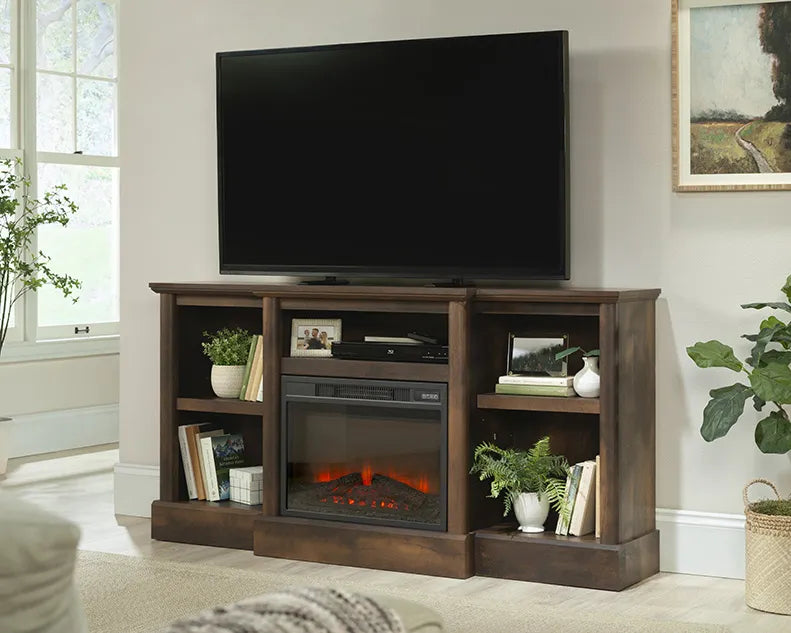 Fireplace TV Credenza in Barrel Oak