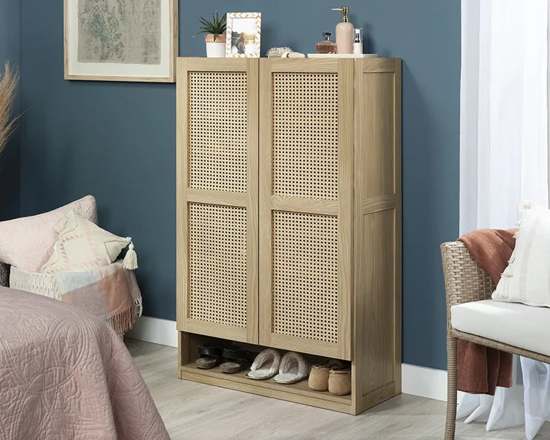 2-Door Rattan Shoe Cabinet in Harmony Ash
