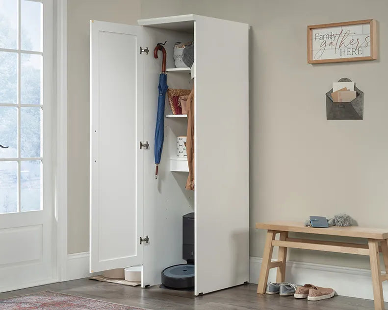 Robot Vacuum Storage Cabinet in Soft White