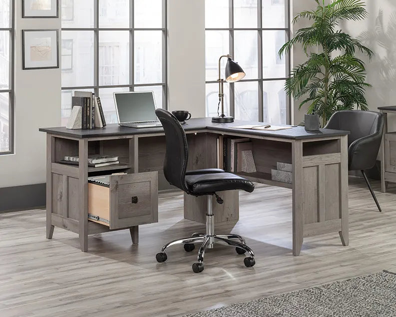 L-Shaped Home Office Desk in Mystic Oak