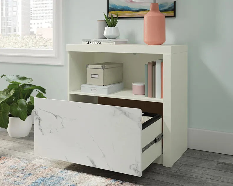 Lateral File Cabinet with Shelf in Pearl Oak